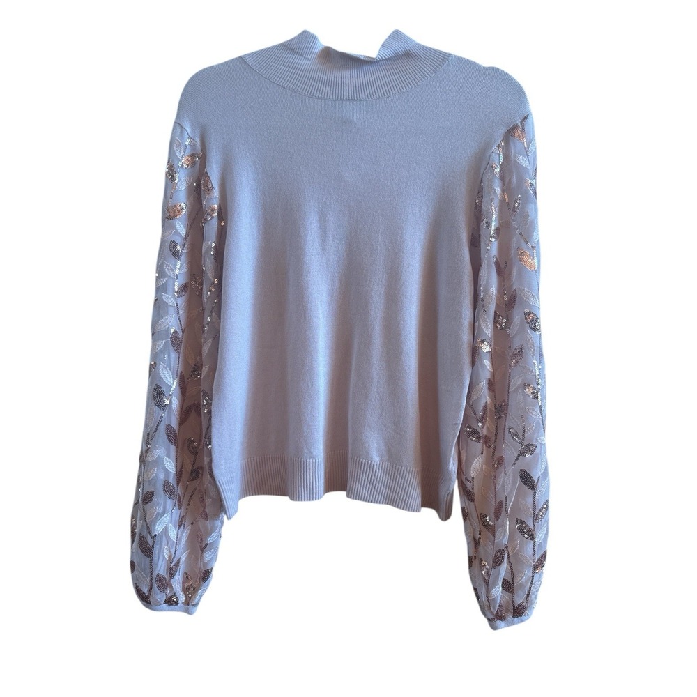 NWT Joseph A Pink Blush Woman's Medium Mock Neck Sweater Sequin  Sleeves